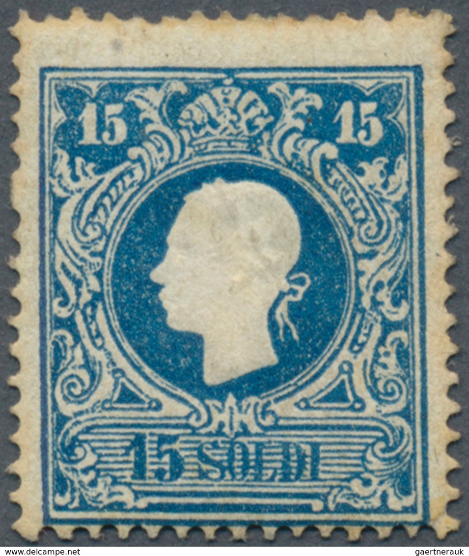 Österreich - Lombardei Und Venetien: 1858, 15 Soldi Blau, Type I, Voller Originalgummi Mit Falzreste - Lombardo-Veneto