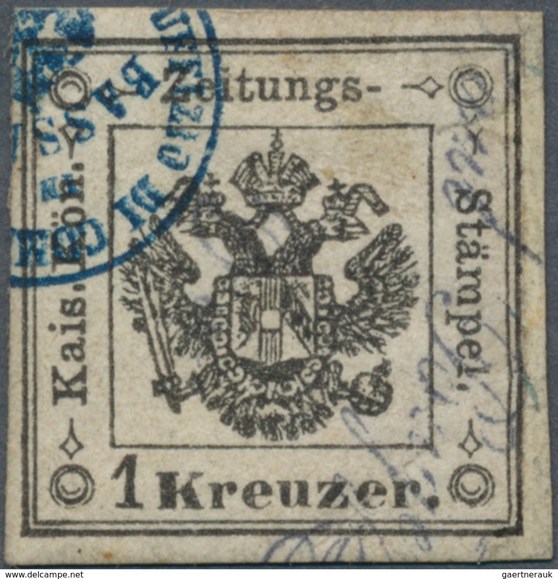 Österreich - Lombardei Und Venetien - Zeitungsstempelmarken: 1859, 1 Kreuzer Schwarz, Gestempelt Mit - Lombardo-Veneto