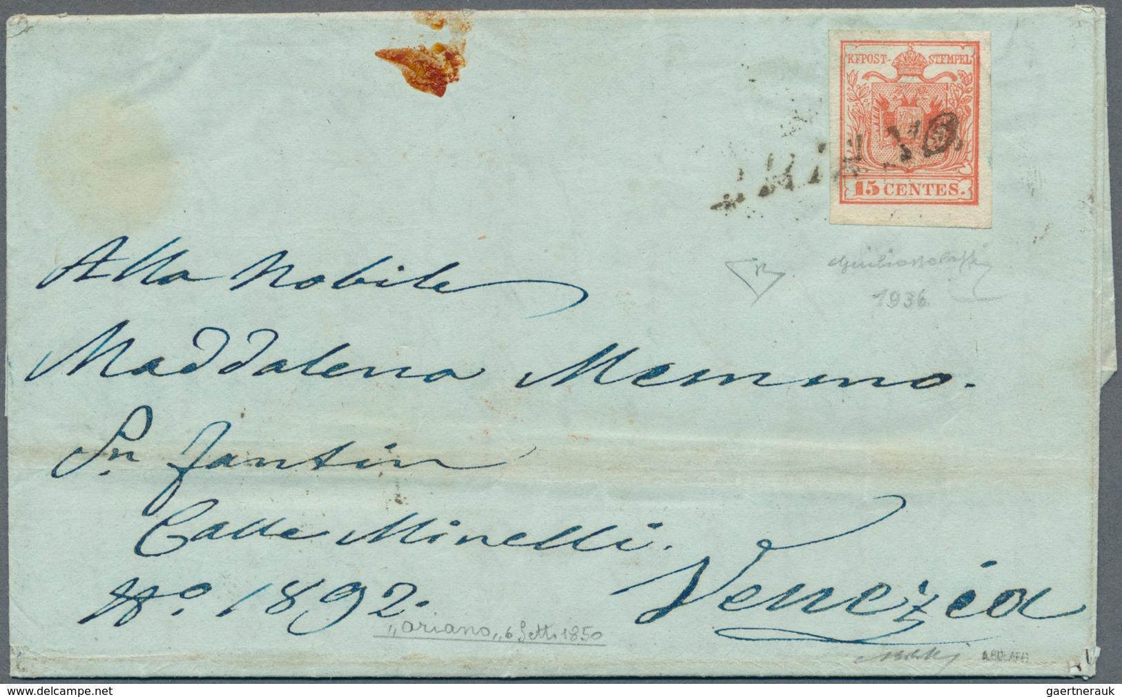 Österreich - Lombardei Und Venetien - Stempel: 1850: ARIANO, SIsd (kursiver L1, 13 Punkte) Auf 15 C - Lombardo-Veneto