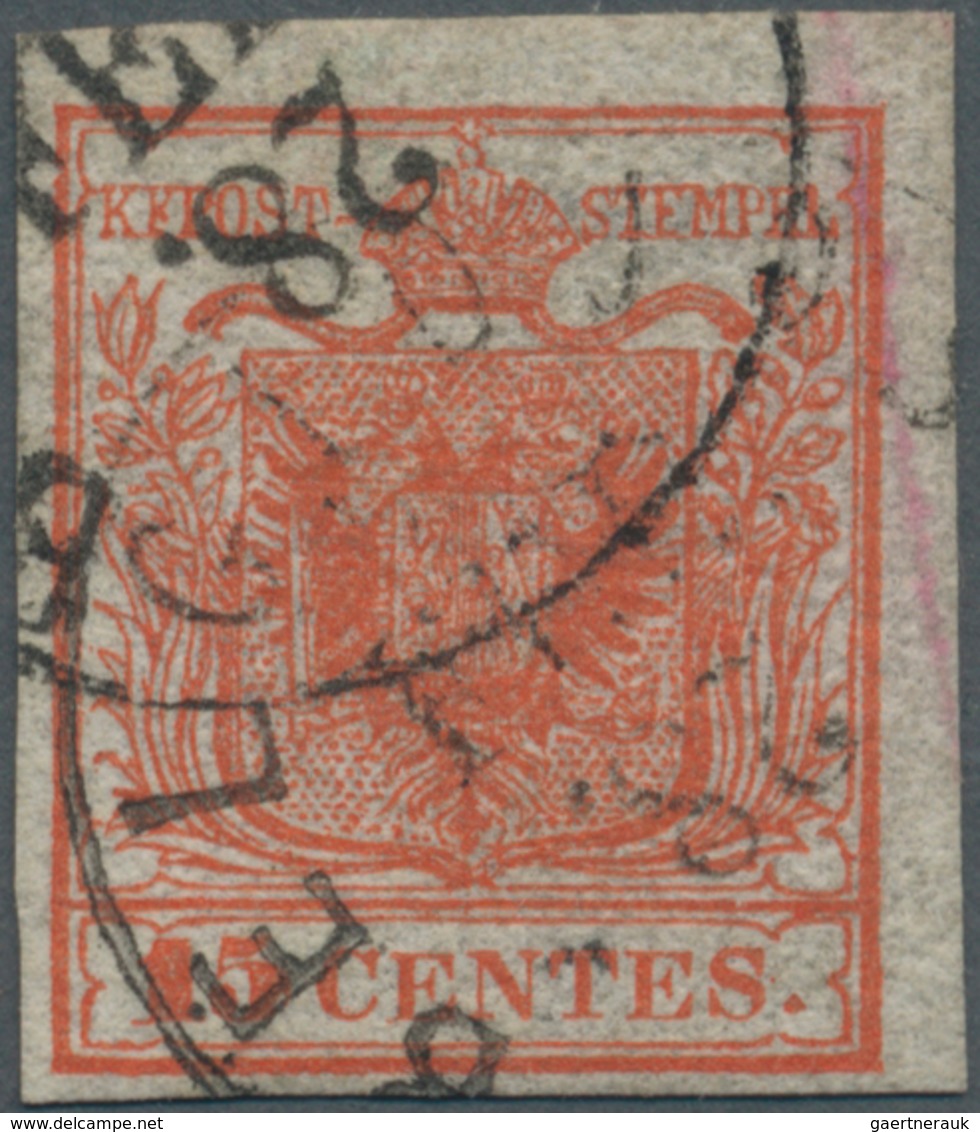 Österreich - Lombardei Und Venetien - Stempel: 1850, 15 C Rot, Handpapier, Vollrandig, Entwertet Mit - Lombardy-Venetia