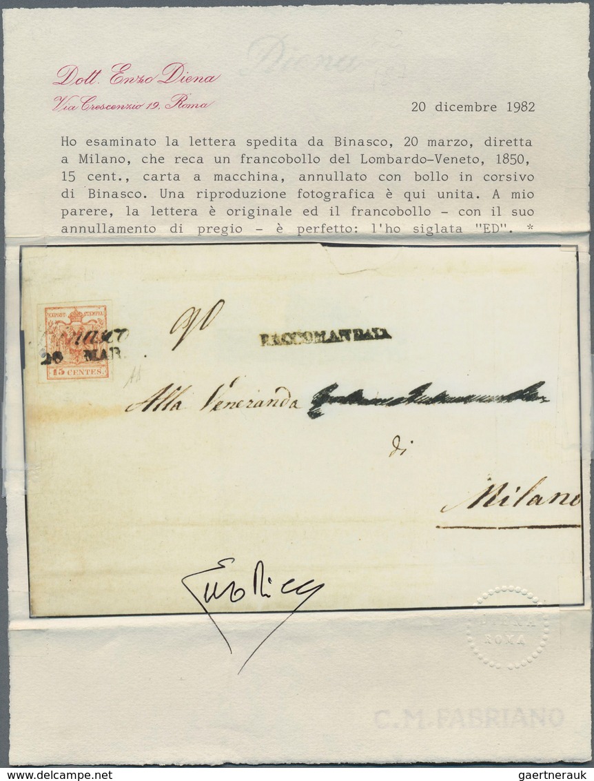 Österreich - Lombardei Und Venetien - Stempel: "BINASCO / 20 MAR", Schreibschriftstempel Auf 15 Cent - Lombardo-Veneto