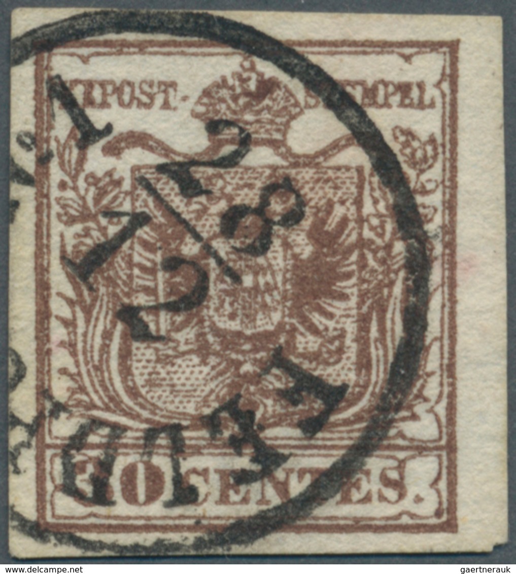 Österreich - Lombardei Und Venetien - Stempel: 1850, 30 C Dunkelbraun, Handpapier, Vollrandig, Entwe - Lombardy-Venetia