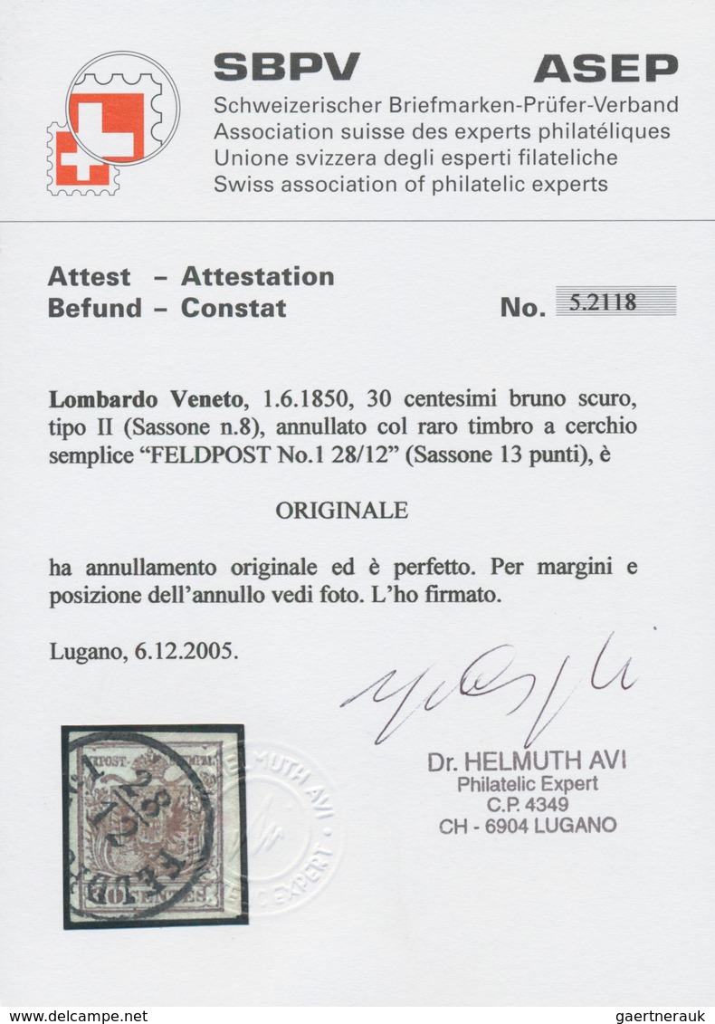 Österreich - Lombardei Und Venetien - Stempel: 1850, 30 C Dunkelbraun, Handpapier, Vollrandig, Entwe - Lombardy-Venetia