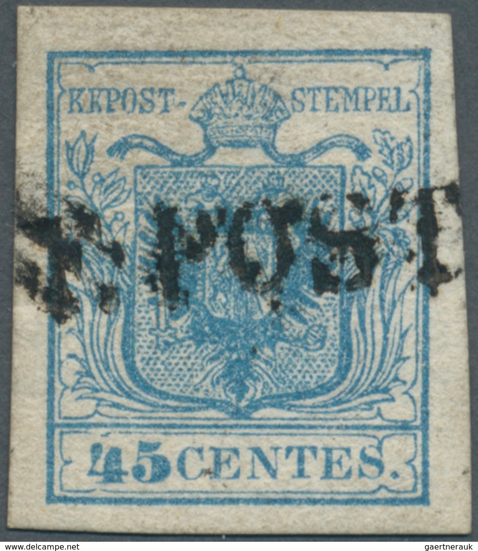 Österreich - Lombardei Und Venetien - Stempel: 1850, 45 C Blau, Handpapier, Allseits Voll- Bis Breit - Lombardy-Venetia