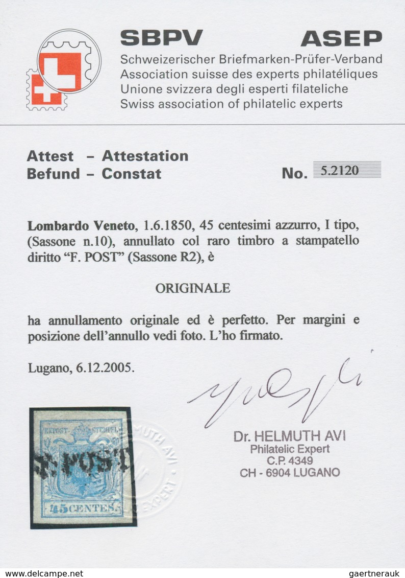 Österreich - Lombardei Und Venetien - Stempel: 1850, 45 C Blau, Handpapier, Allseits Voll- Bis Breit - Lombardo-Veneto