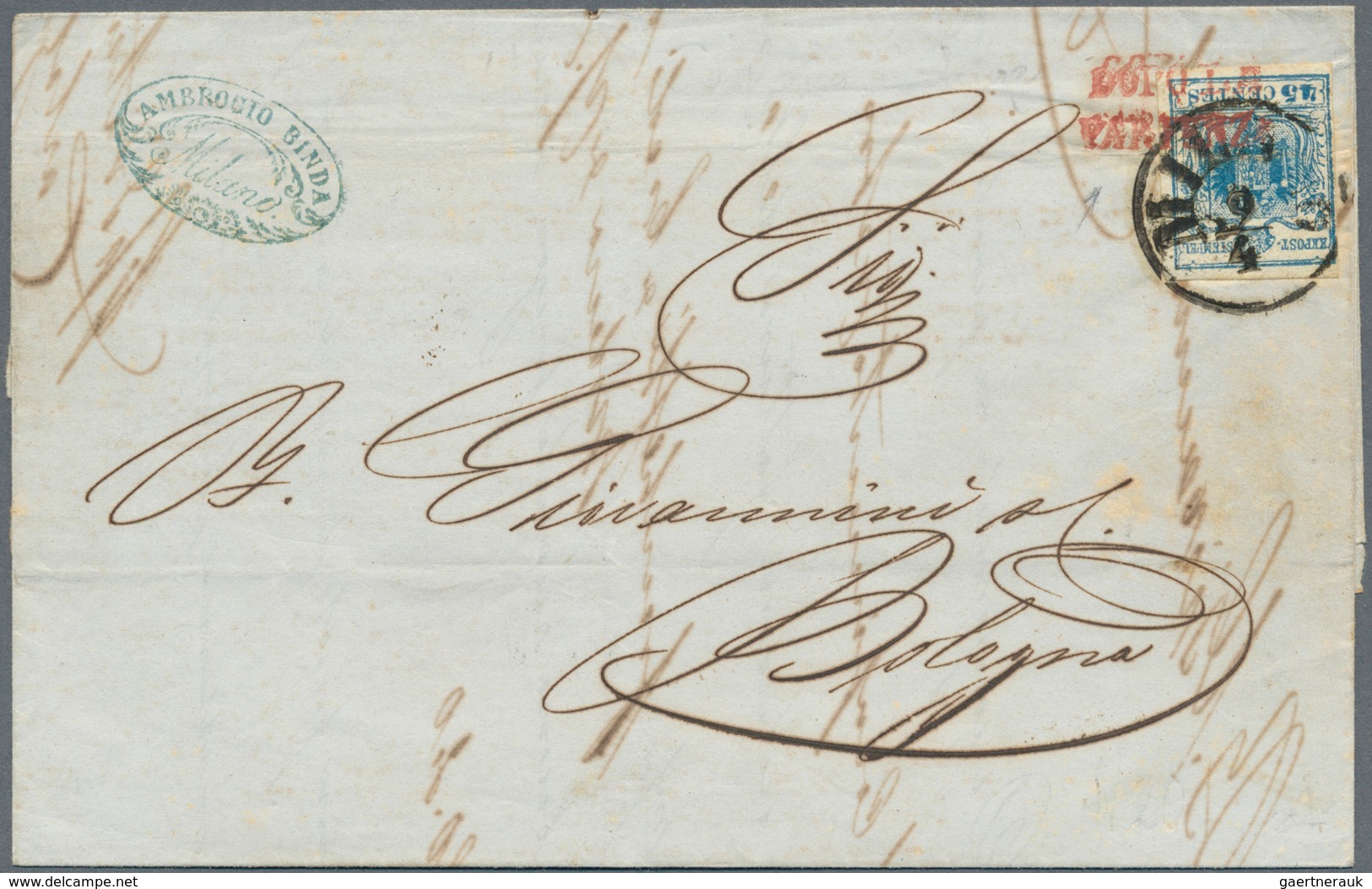 Österreich - Lombardei Und Venetien - Stempel: 1854/1857, 45 Kr Blau, Einzelfrankatur Auf Kompl. Fal - Lombardy-Venetia