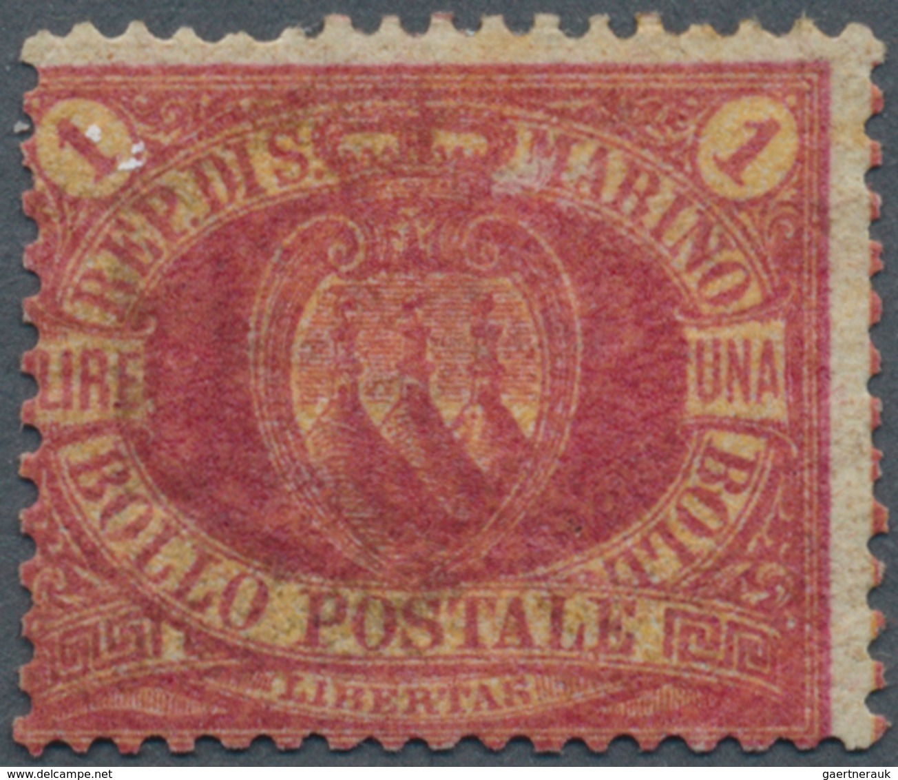 San Marino: 1892, 1l. Carmine On Yellow, Fresh Colours, Well Perforated, Mint O.g., Several Signatur - Andere & Zonder Classificatie