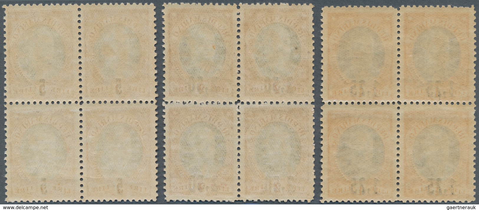 San Marino: 1927, Ravaluation Overprints On Antonio Onofri, Complete Set Of Three Values As Blocks O - Andere & Zonder Classificatie