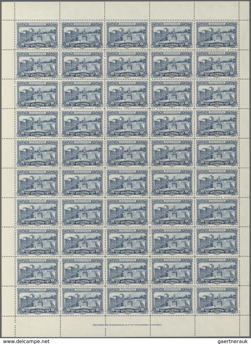 San Marino: 1927, War Memorial Complete Set Of Three In Complete Folded Sheets With 50 Sets And Impr - Andere & Zonder Classificatie