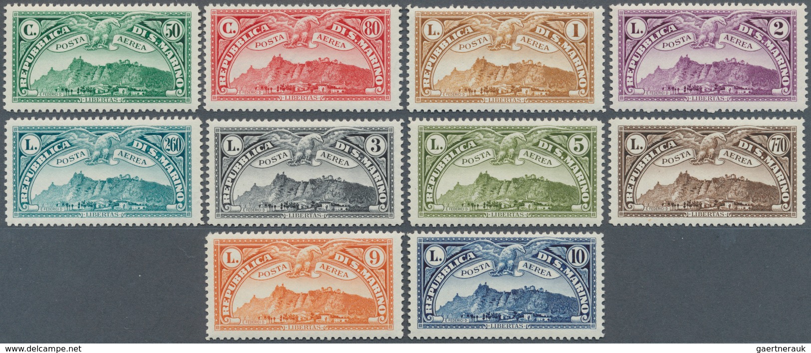 San Marino: 1931, Airmails, 50c. To 10l., Complete Set Of Ten Values, Mint O.g., Appearance As U/m. - Andere & Zonder Classificatie