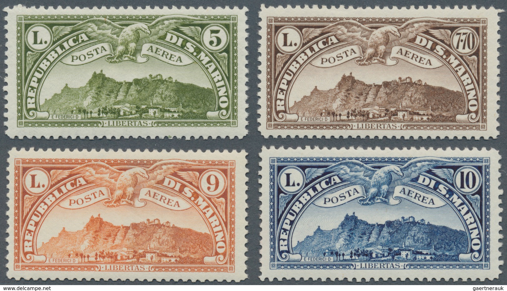 San Marino: 1931, Airmail Issue "Mont Titano" Complete Well Centered Issue Of 4 Values In Normal Per - Andere & Zonder Classificatie