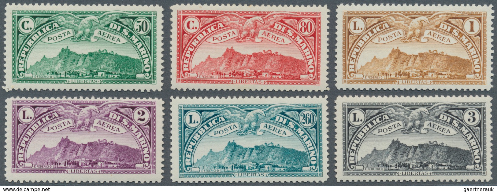 San Marino: 1931, Airmail Issue "Mont Titano" Complete Well Centered Issue Of 4 Values In Normal Per - Andere & Zonder Classificatie