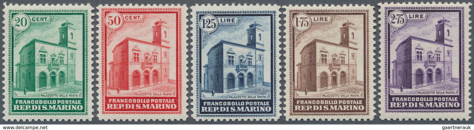 San Marino: 1932, Post Office Building, 20c. To 2.75l., Complete Set Of Five Stamps, Unmounted Mint, - Andere & Zonder Classificatie