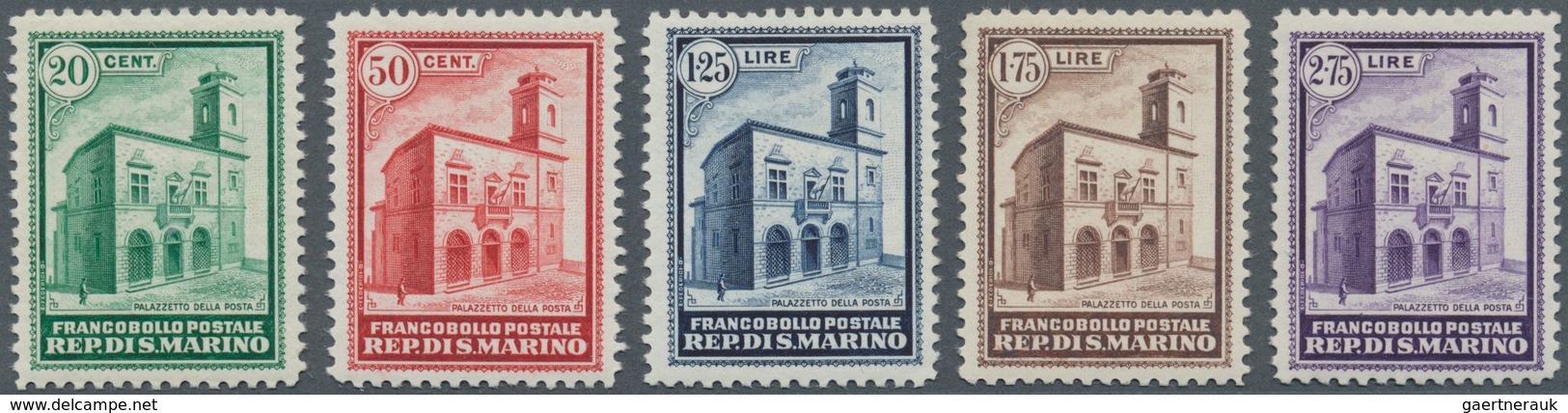 San Marino: 1932, "New Post Office" Complete Well Centered Issue Of 5 Values Mint NH, Signed With Ce - Andere & Zonder Classificatie