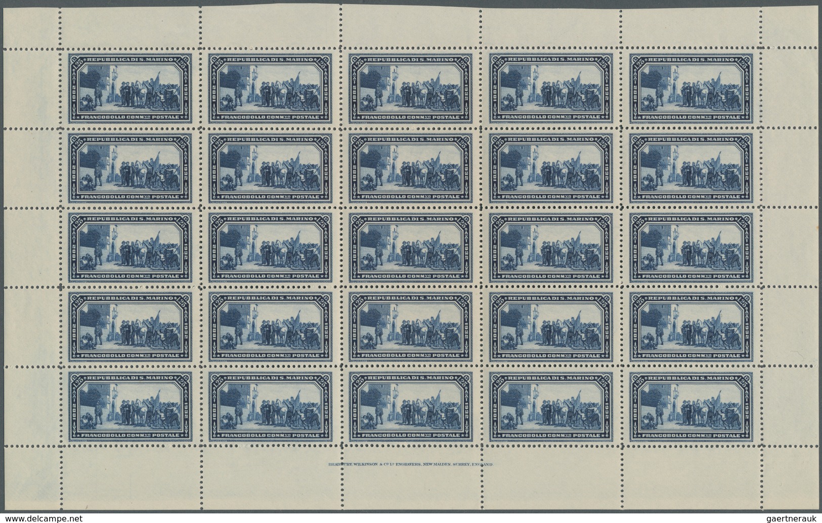 San Marino: 1932, 50 Years Death Of Giuseppe Garibaldi 1.25 Lire Blue Complete (folded) Sheet Of 25 - Altri & Non Classificati