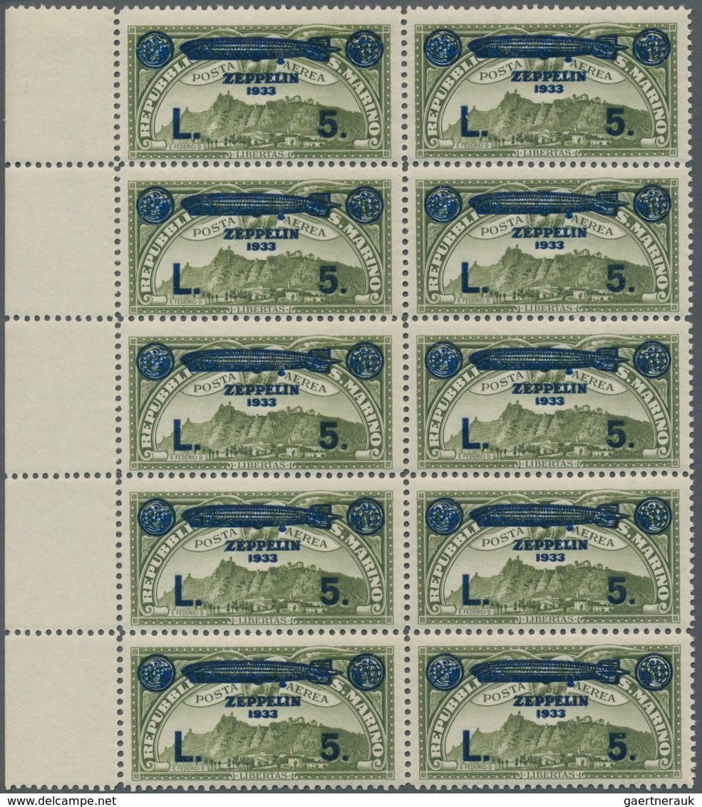 San Marino: 1933, Airmail Stamp ‚Monte Titano‘ 80c. Olive With Blue Opt. ‚ZEPPELIN 1933 / L. 5.‘ Blo - Altri & Non Classificati