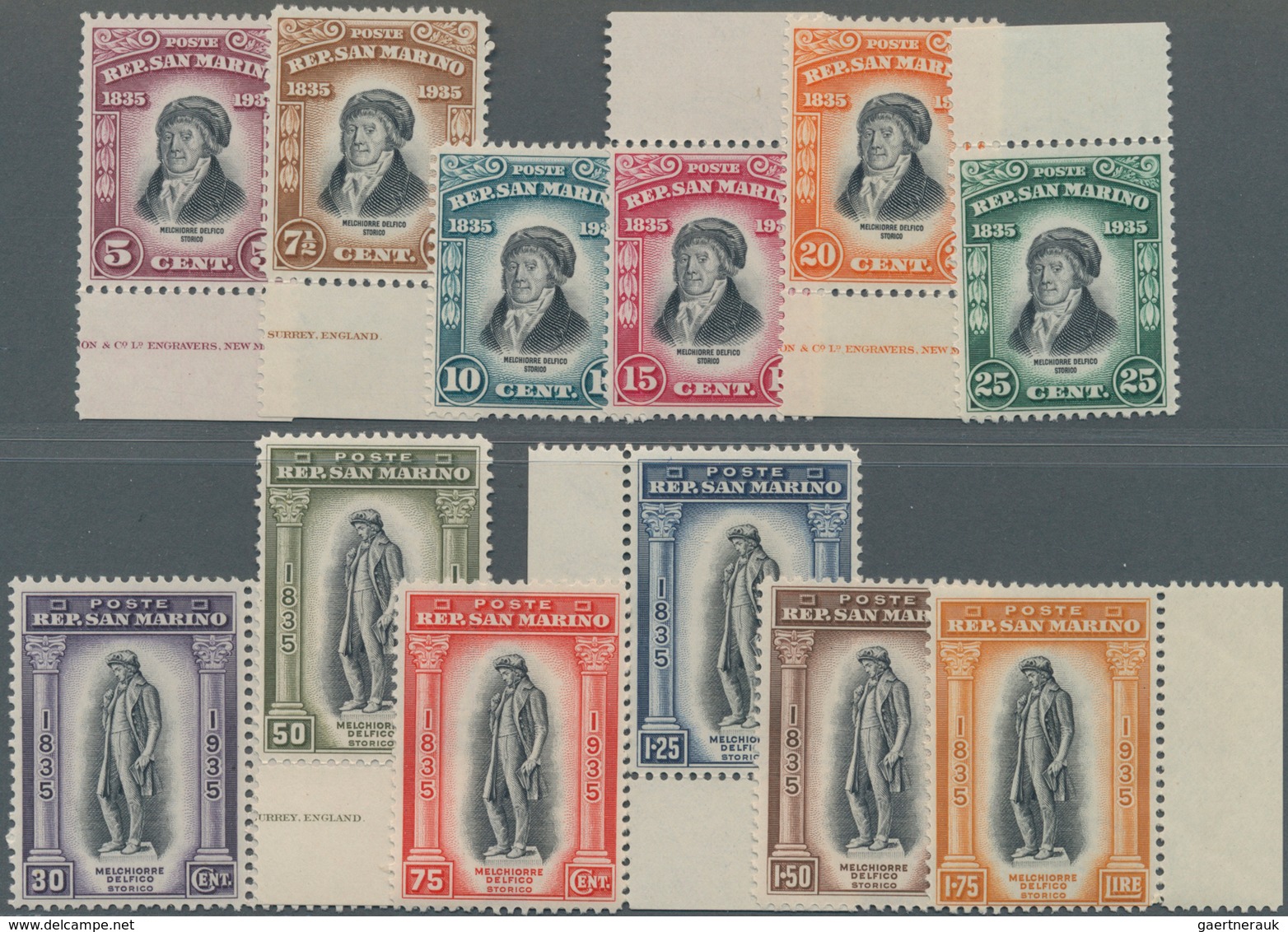 San Marino: 1935, 100 Years Death Of Melchiorre Delfico Complete Set Of 12, Mint Never Hinged And Sc - Andere & Zonder Classificatie