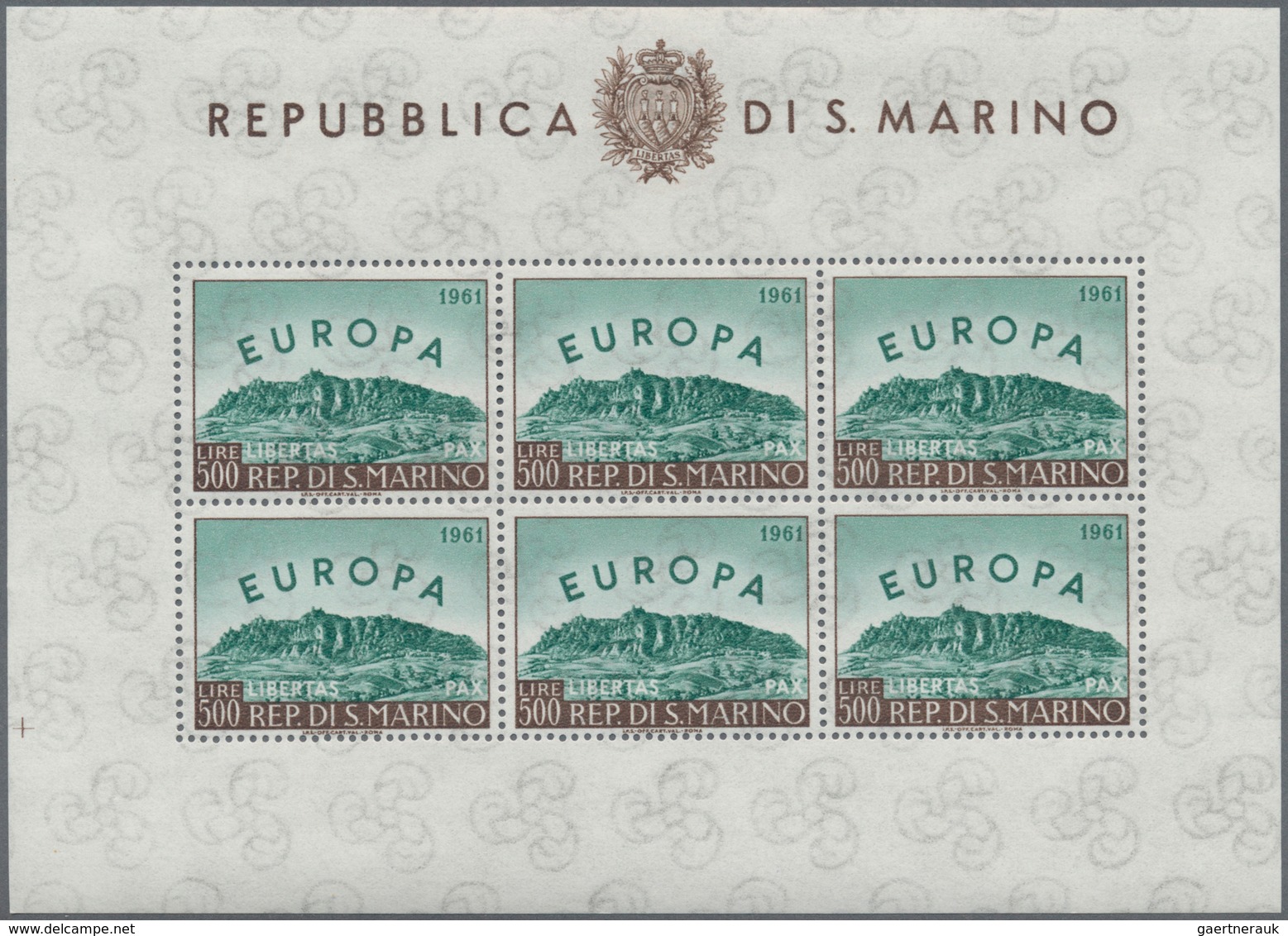 San Marino: 1961, Europa, Ten Little Sheets Of Six Stamps Each, All Mint Never Hinged (Mi. 2500,-) - Andere & Zonder Classificatie