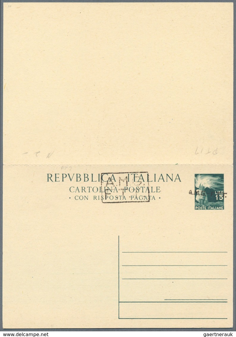 Triest - Zone A - Ganzsachen: 1948: 15 L + 15 L Green Double Postal Stationery Card With Manual Over - Marcofilie