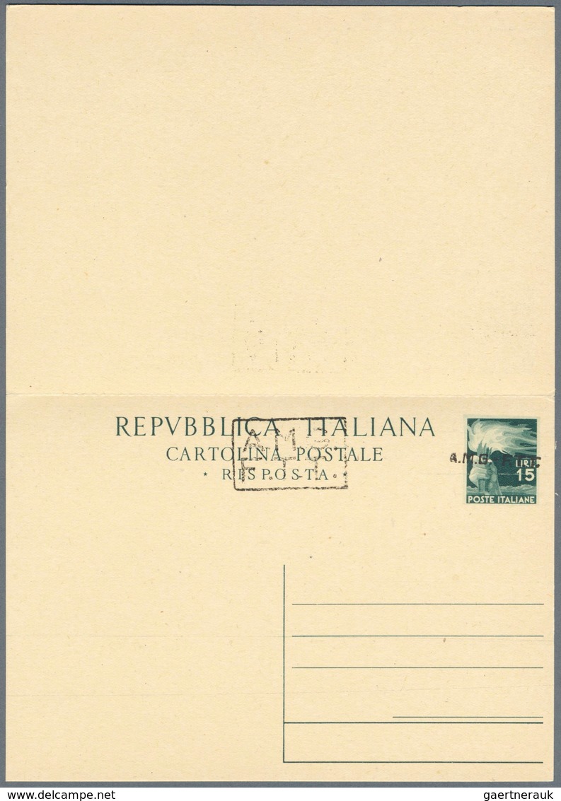 Triest - Zone A - Ganzsachen: 1948: 15 L + 15 L Green Double Postal Stationery Card With Manual Over - Marcofilie