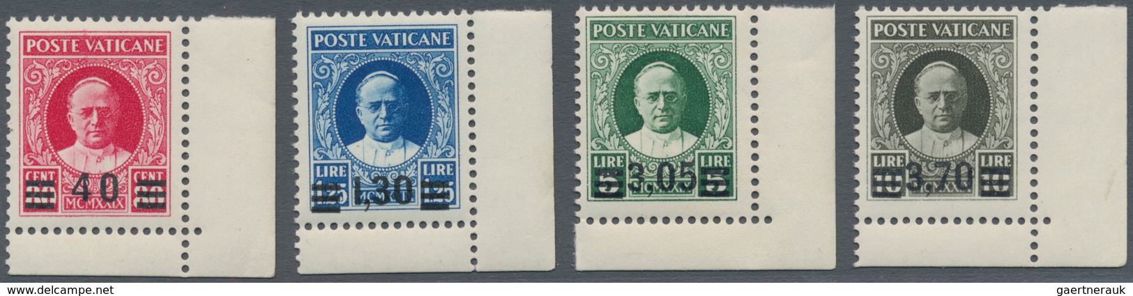 Vatikan: 1934, Provisional Overprints, 40 On 80c. Carmine-rose, 1.30 On 1.25l. Blue, 3.05 On 5l. Gre - Andere & Zonder Classificatie