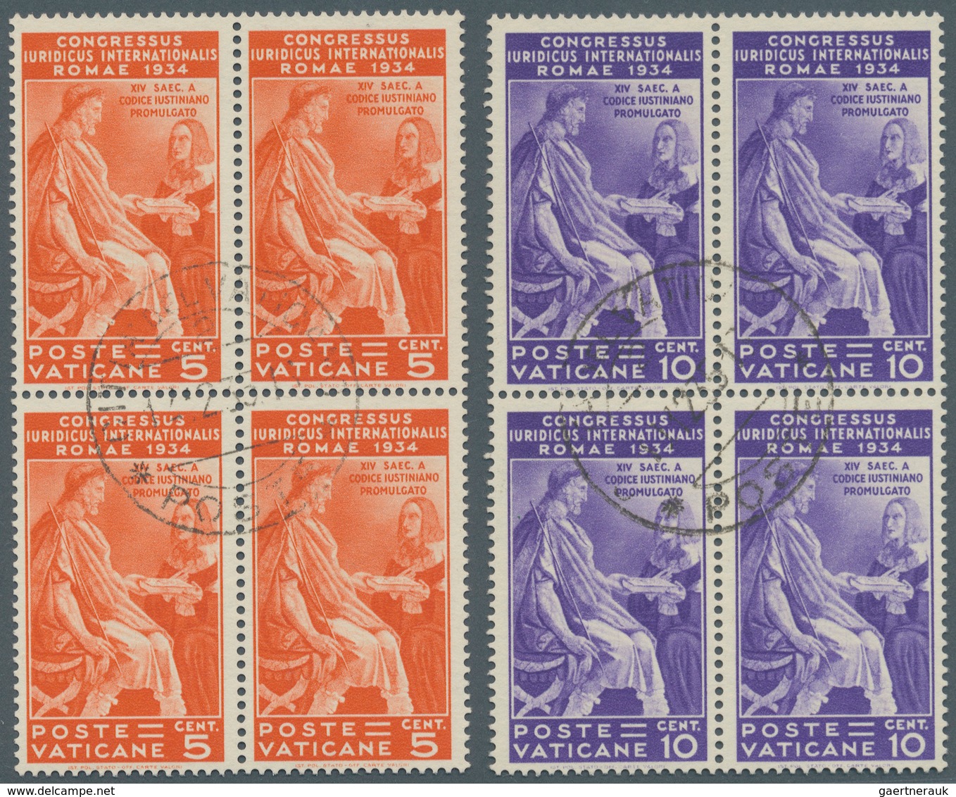 Vatikan: 1935, International Jurist Congress 5 C. - 1,25 L., Complete Set With 6 Blocks Of 4, Used, - Other & Unclassified