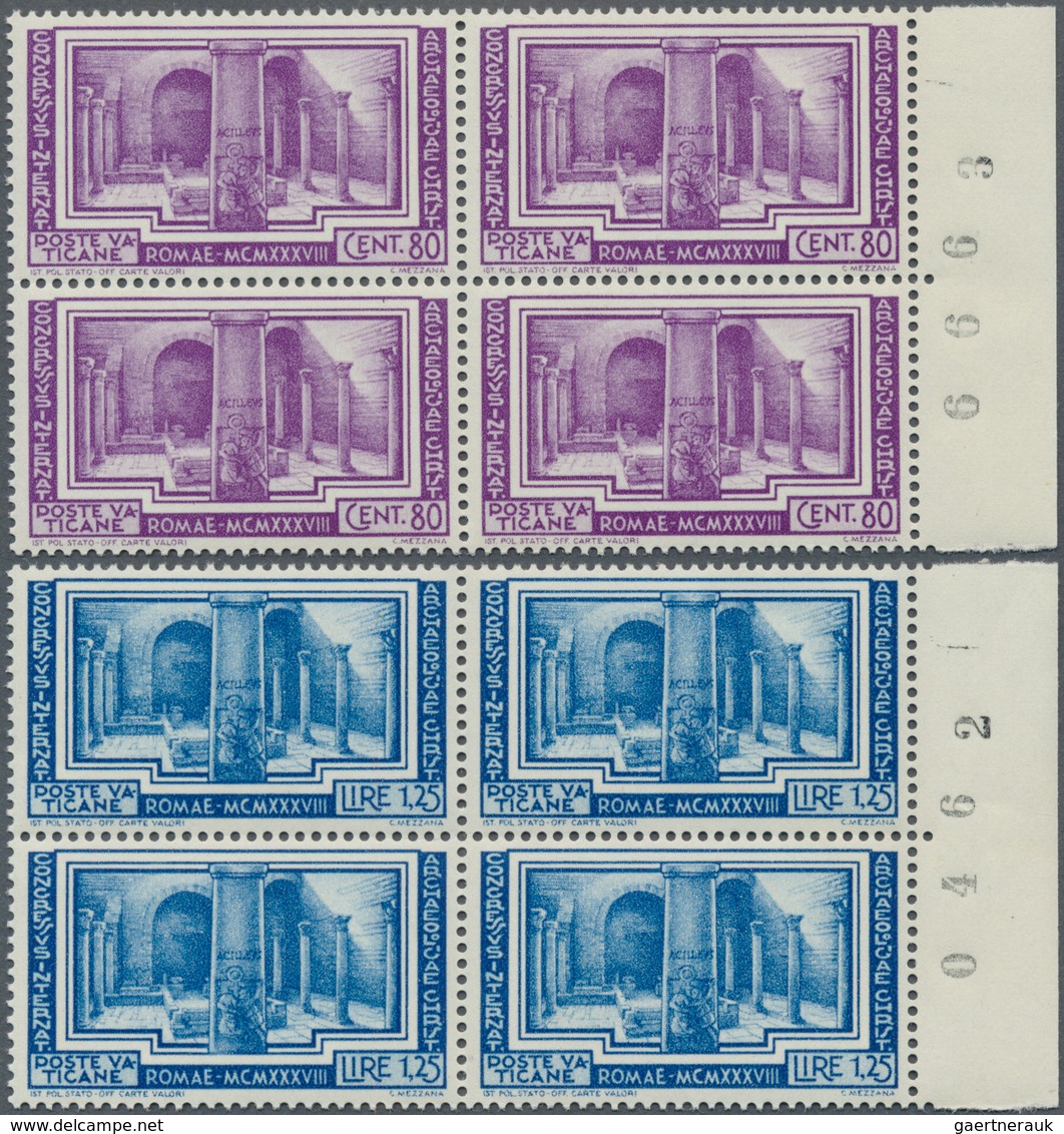 Vatikan: 1938, Archaeological Congress, Complete Set Of Six Values In Right Marginal Blocks Of Four - Other & Unclassified