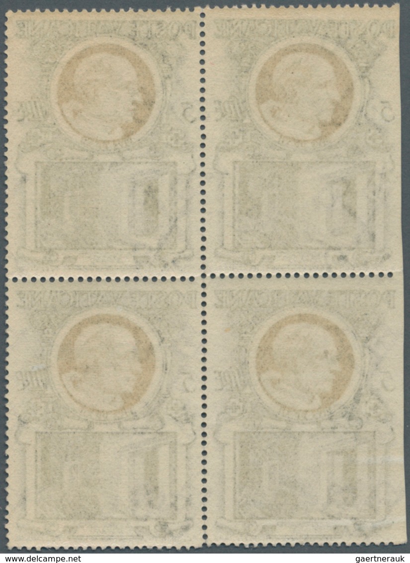 Vatikan: 1953, Pope Pius XII. 5l. Black-green/black Block Of Four IMPERFORATE At Left With Short Mar - Other & Unclassified