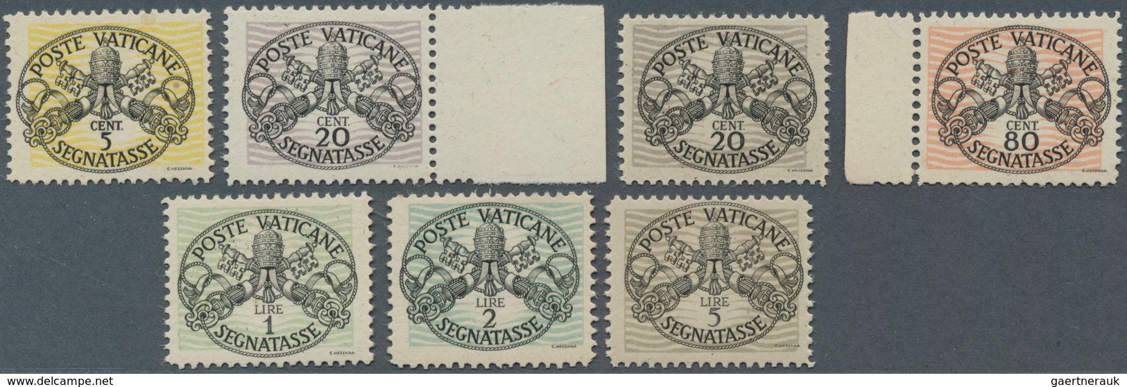 Vatikan - Portomarken: 1945, 5 C - 5 L "Coat Of Arms", Including Scarce 20 C On Grey Paper (Mi.8 Y I - Strafport