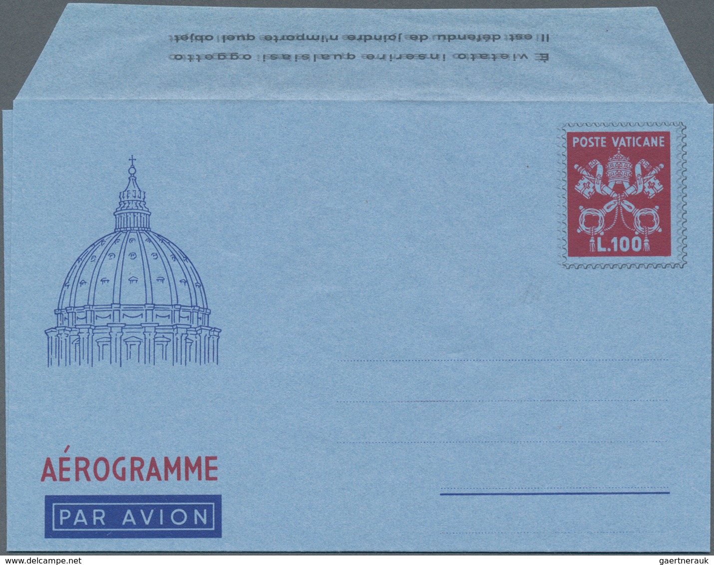 Vatikan - Ganzsachen: 1954, L. 100 Aerogramme Of The Vatican, Clear Double Print Of The Black Color - Interi Postali