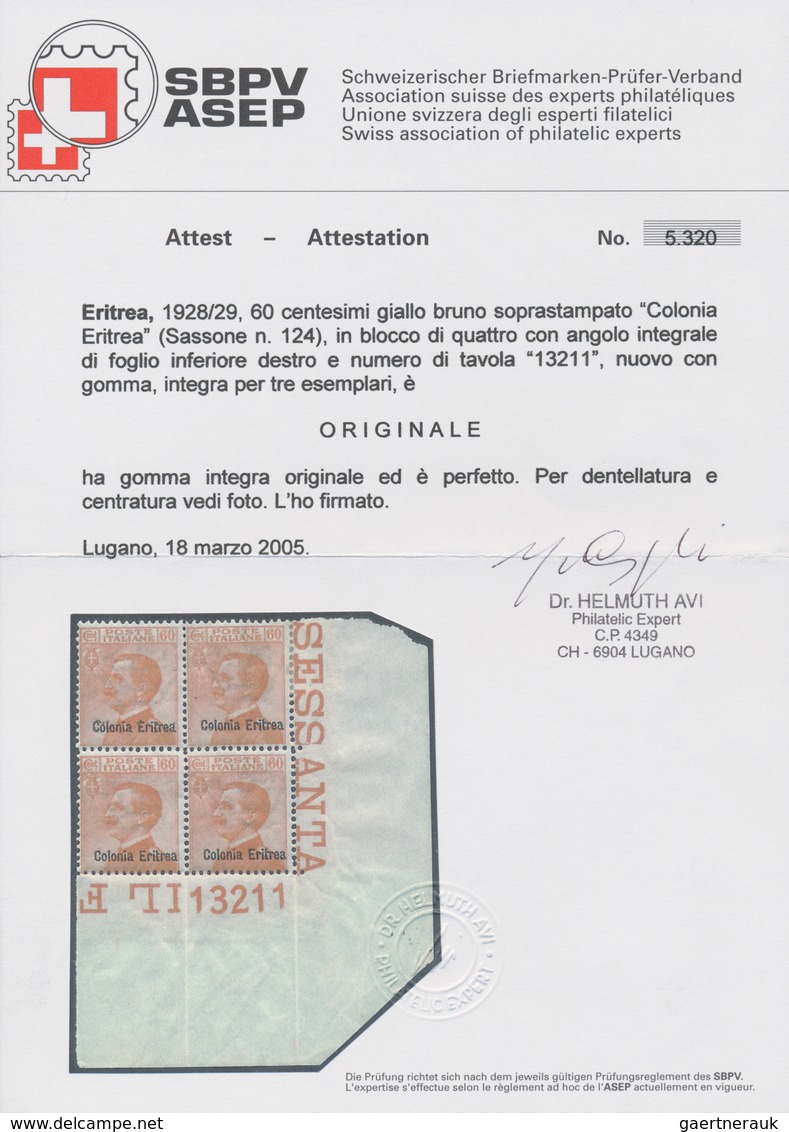 Italienisch-Eritrea: 1929, Victor Emanuel III. 60c. Brown-orange With Opt. 'Colonia Eritrea' Block O - Eritrea