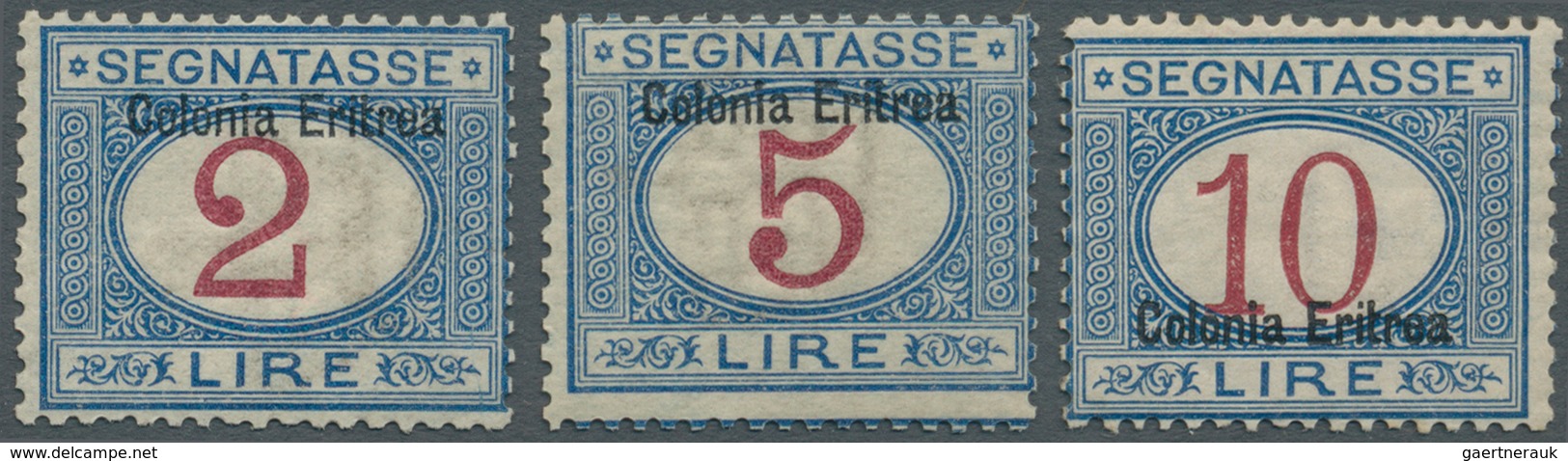 Italienisch-Eritrea - Portomarken: 1903-20, Three Postage Due Stamps 2 L., 5 L. 1930 Issue And 10 L. - Eritrea