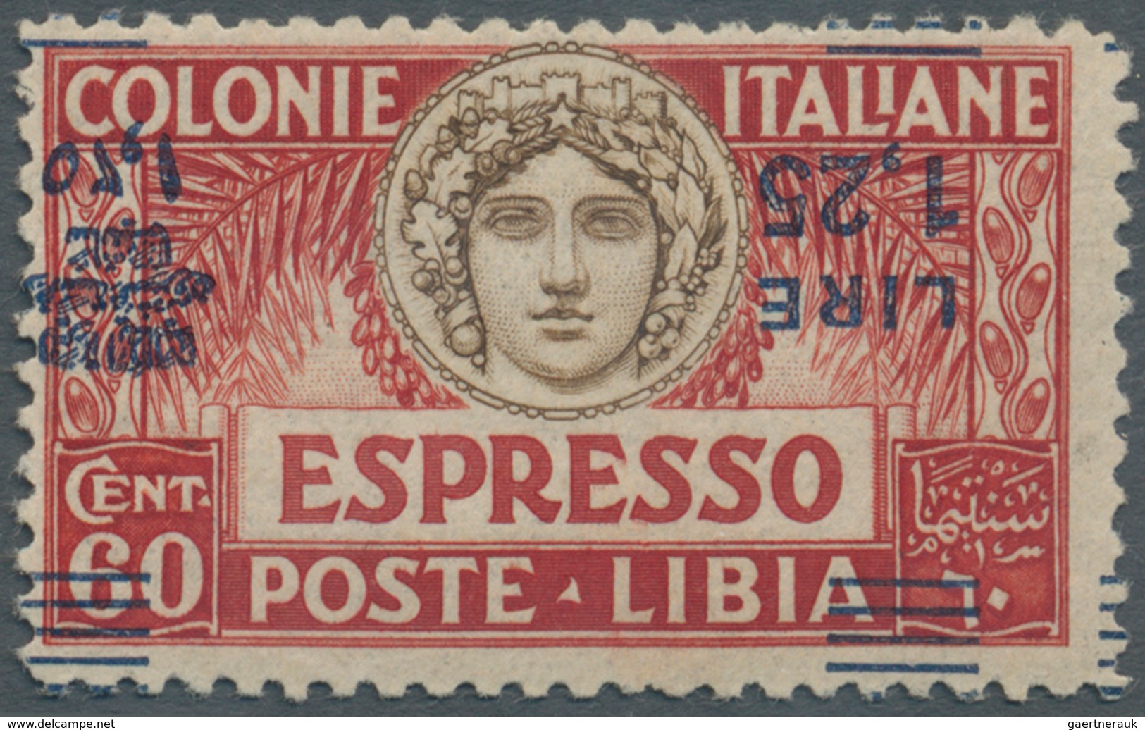 Italienisch-Libyen: 1927, 1.25l. On 60c. Red/brown, Perf. 11, INVERTED Blue Overprint On Express Sta - Libya