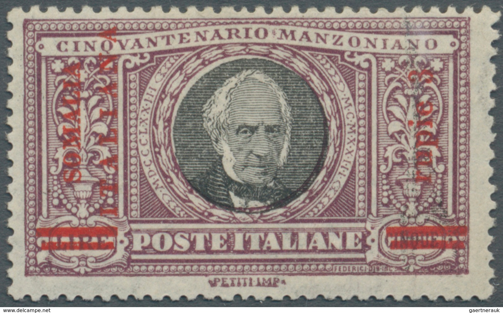 Italienisch-Somaliland: 1923, 5 L. Violet And Black, Mint Never Hinged, Expertised Sorani And Diena, - Somalia