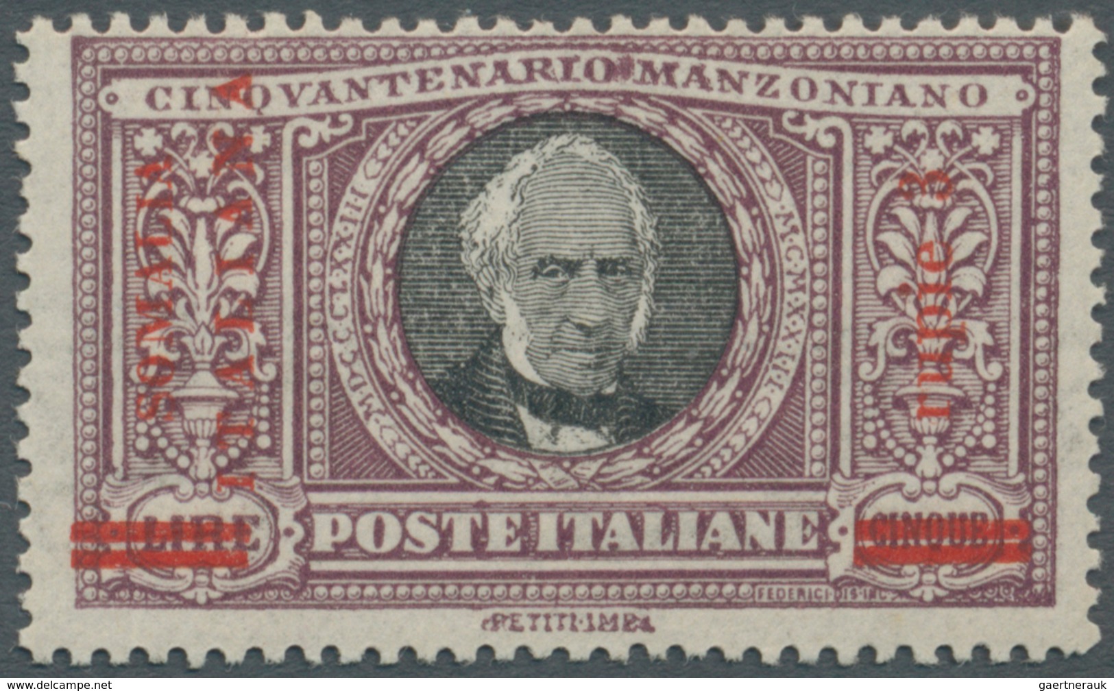 Italienisch-Somaliland: 1923, 5 L. Violet And Black, Mint Never Hinged, Expertised Diena, Sassone Ca - Somalia