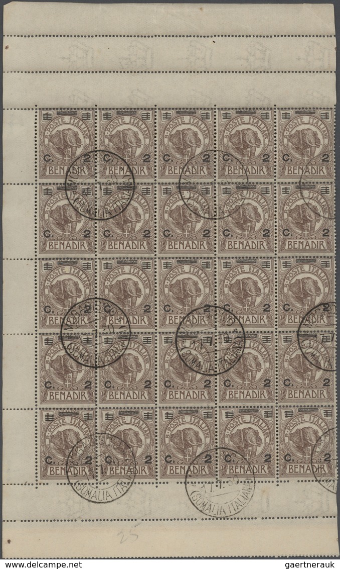 Italienisch-Somaliland: 1926: 2 C On 1 B Brown "Elephant", Complete Sheet Spererated In Two Block Of - Somalia