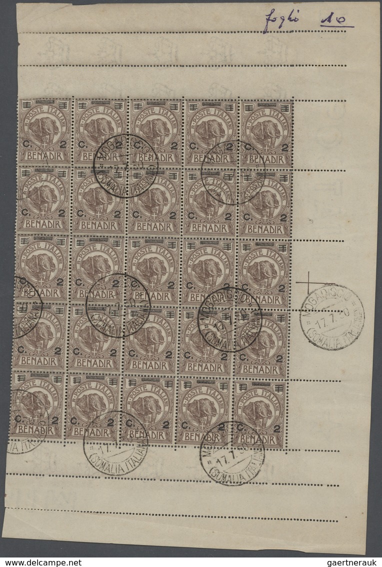 Italienisch-Somaliland: 1926: 2 C On 1 B Brown "Elephant", Complete Sheet Spererated In Two Block Of - Somalië