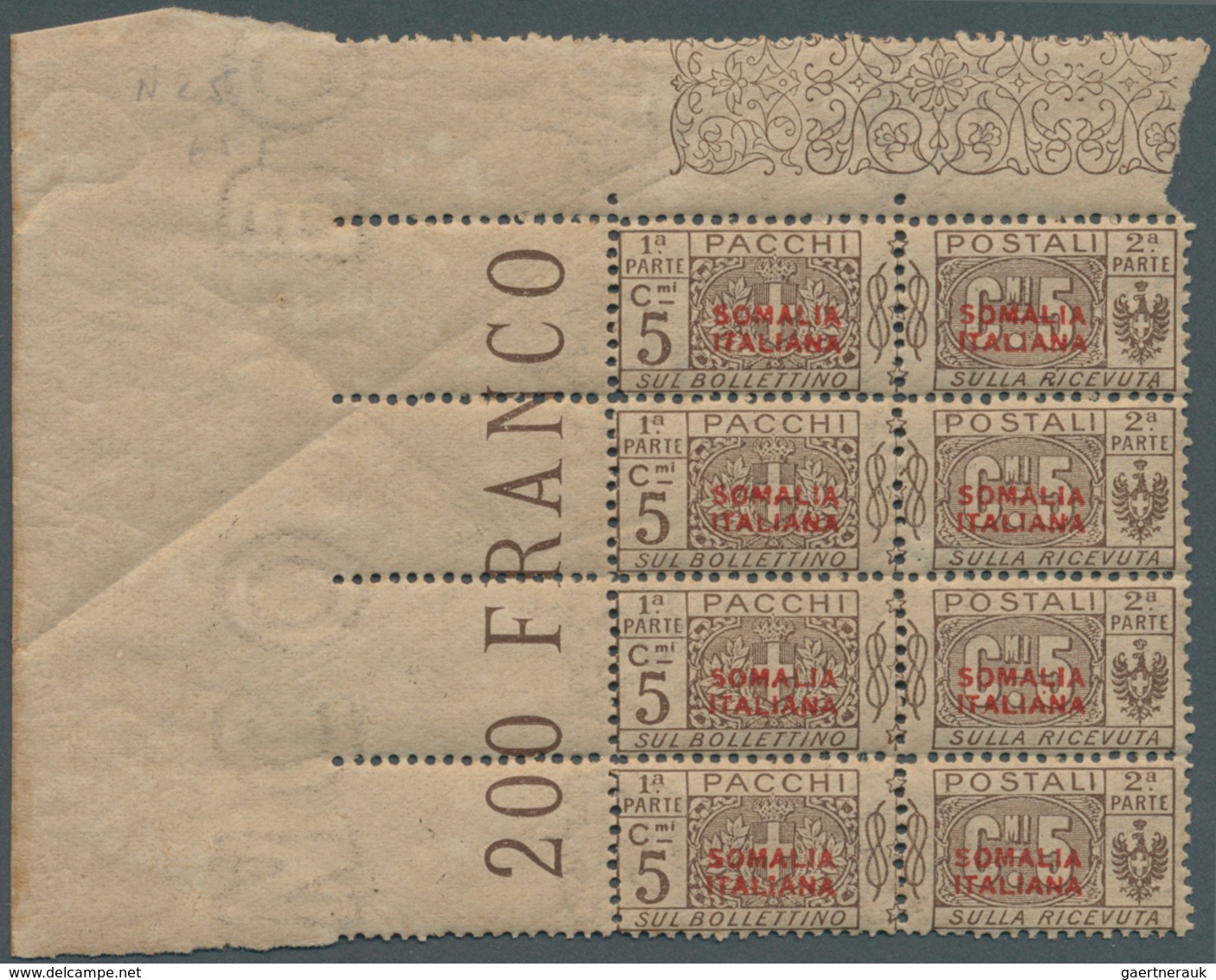 Italienisch-Somaliland - Paketmarken: 1926, packet stamps with red overprint "SOMALIA ITALIANA" in u