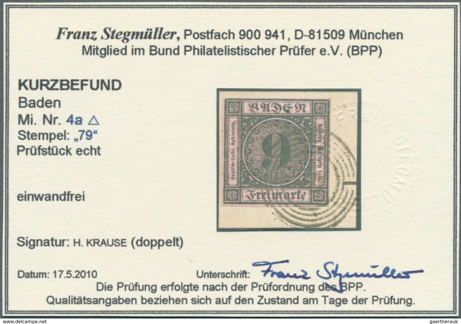 Baden - Marken Und Briefe: 1851, 1 Kr. Ziffer Im Kreis Schwarz Auf Braun, Gest. Oben Minimal Berührt - Altri & Non Classificati