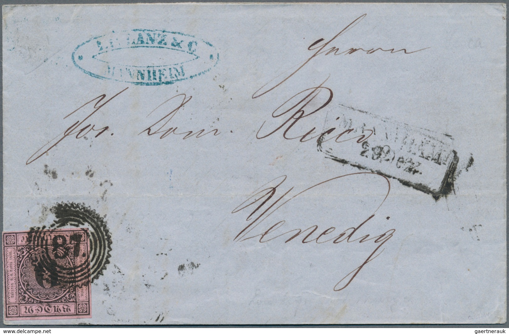 Baden - Marken Und Briefe: 1851, Ziffern 9 Kreuzer Schwarz Auf Lilarosa Auf Brief Von Mannheim 29.12 - Other & Unclassified
