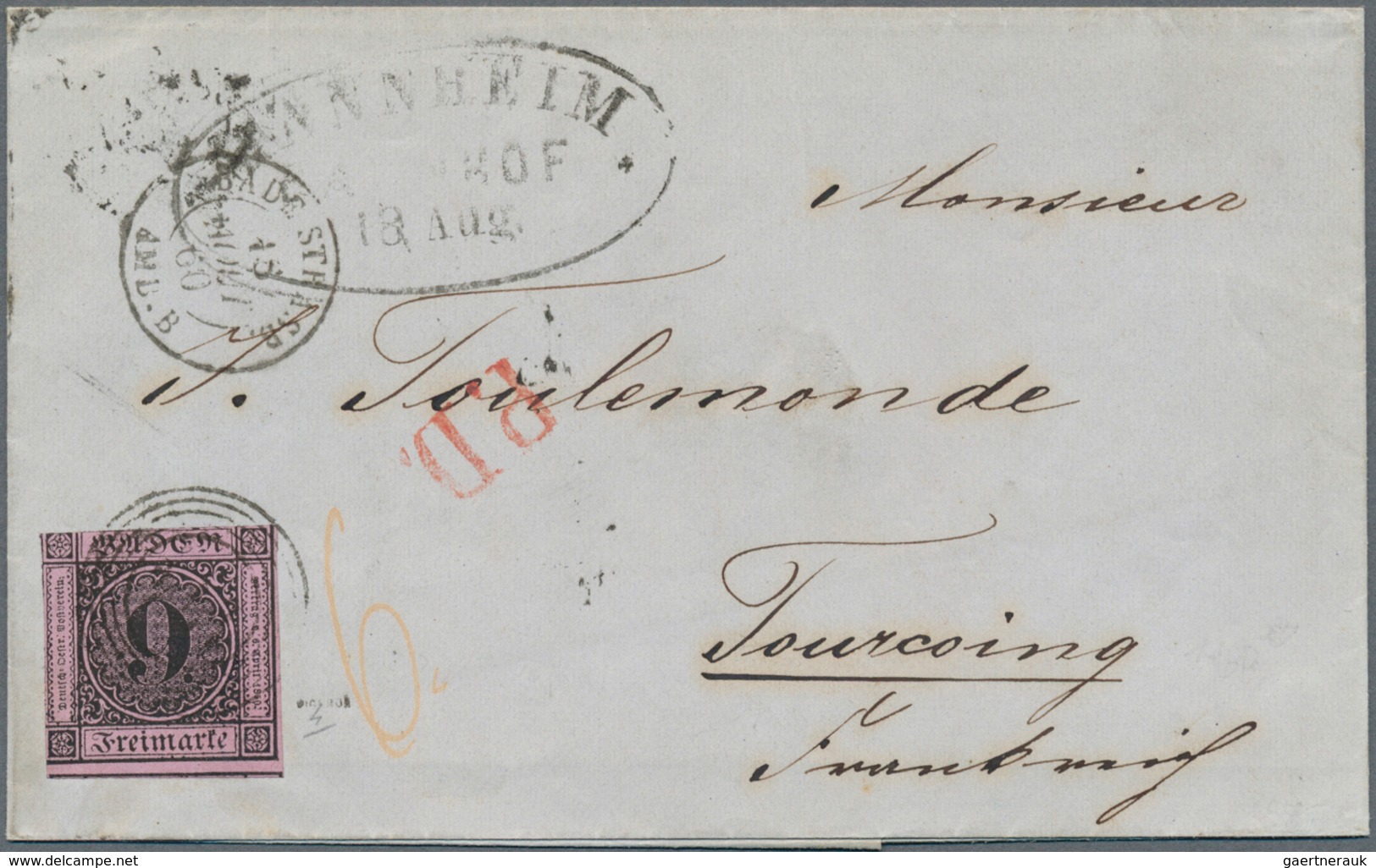 Baden - Marken Und Briefe: 1851 Ziffern 9 Kr. Mit Nr.St. "174" Auf Brief Von Mannheim 18.8.60 Nach T - Sonstige & Ohne Zuordnung