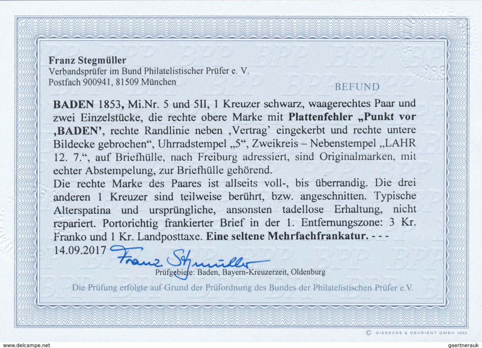 Baden - Marken Und Briefe: 1853, Ziffernausgabe 1 Kr. Schwarz Auf Weiß Als Paar Und Zwei Einzelmarke - Andere & Zonder Classificatie