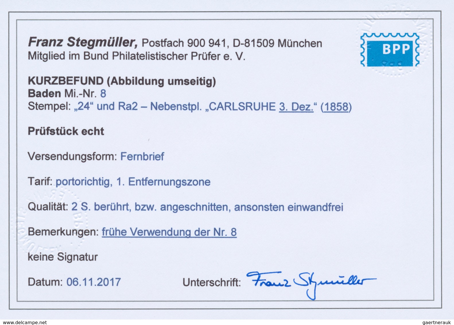 Baden - Marken Und Briefe: 1858, Ziffernausgabe 3 Kr. Schwarz Auf Blau, Einzelfrankatur Mit Frühdatu - Sonstige & Ohne Zuordnung