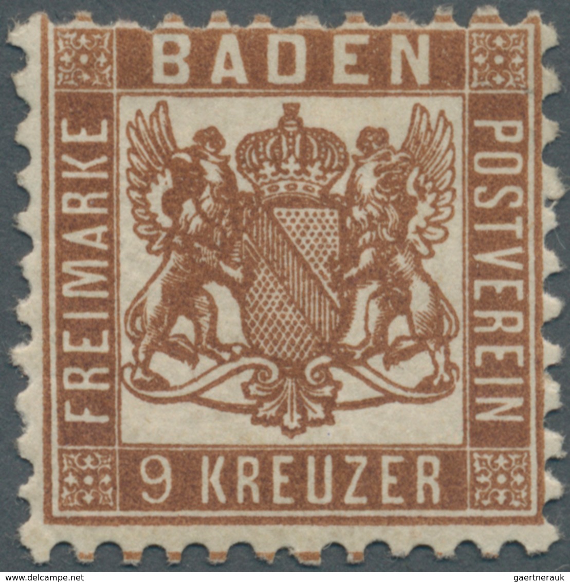 Baden - Marken Und Briefe: 1862, Wappen Auf Weissem Grund 9 Kr. In Seltener C-Farbe Dunkelbraun, Ung - Sonstige & Ohne Zuordnung
