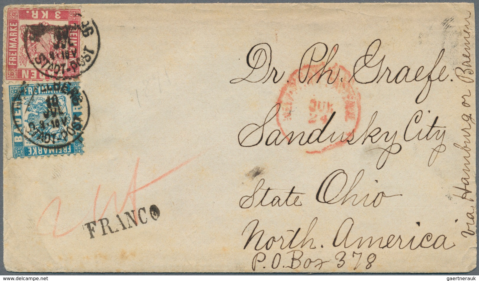 Baden - Marken Und Briefe: 1868, Wappen 7 Kr. Blau Und 3 Kr. Rot Auf Couvert Mit K1 "HEIDELBERG 10 J - Altri & Non Classificati