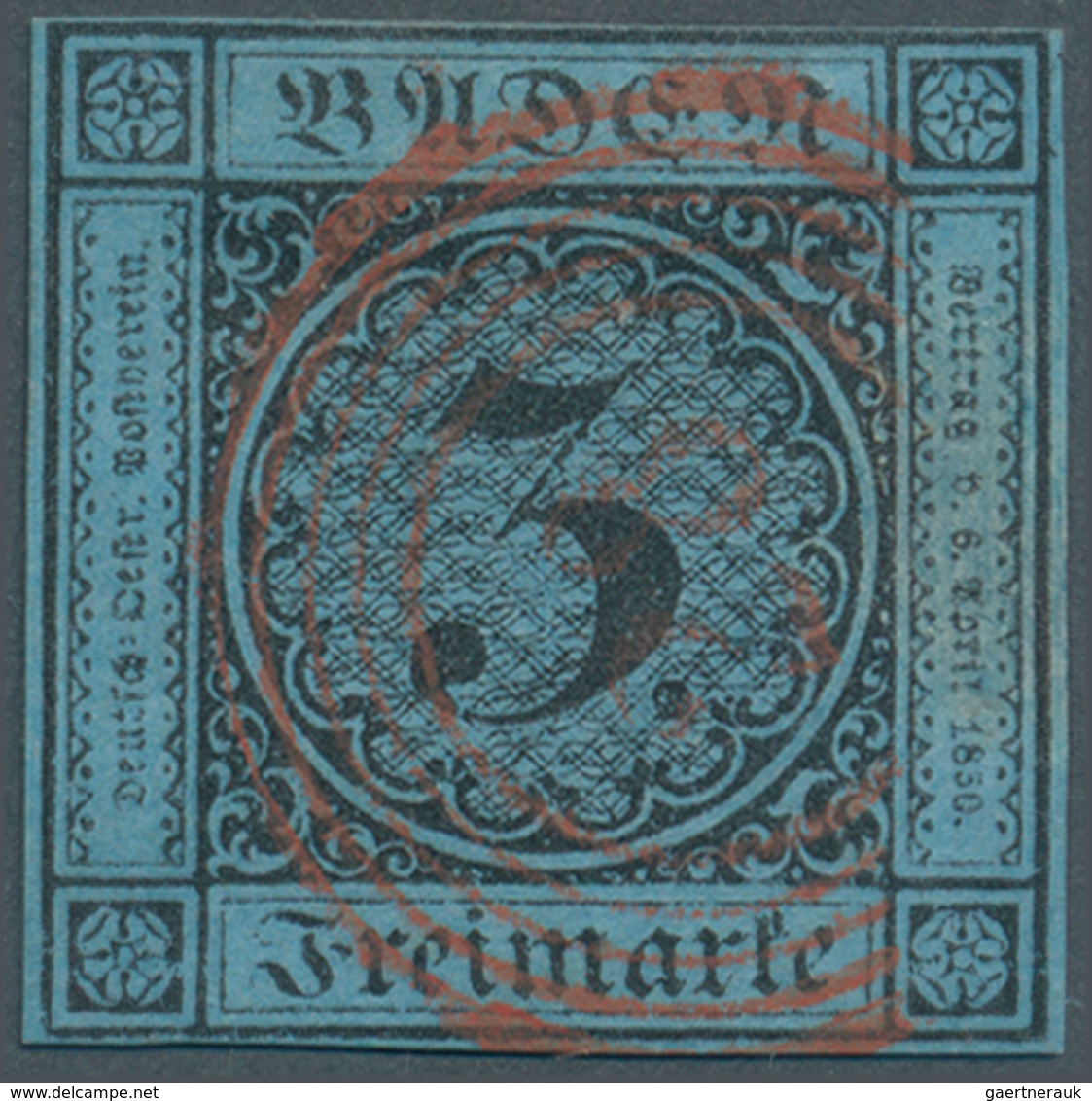 Baden - Nummernstempel: "28" - Durlach In Rot Zentriert Bzw. Klar Auf 3 Kr. Schwarz Auf Blau, Vollra - Altri & Non Classificati