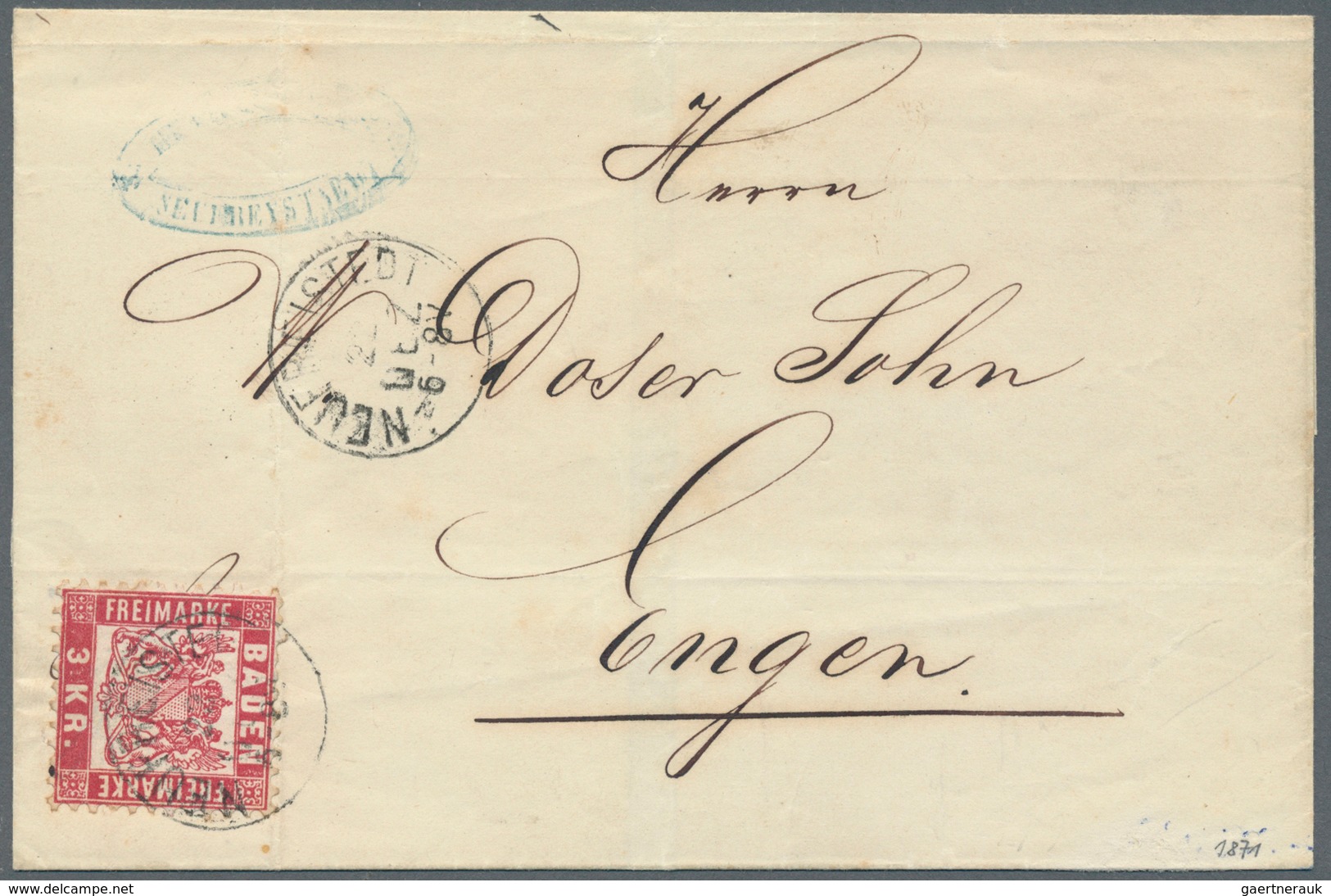 Baden - Ortsstempel: "NEUFREISTEDT 22 DEZ (1871)" K1 (später Postort) Auf Frischem Kabinett-Faltcouv - Altri & Non Classificati