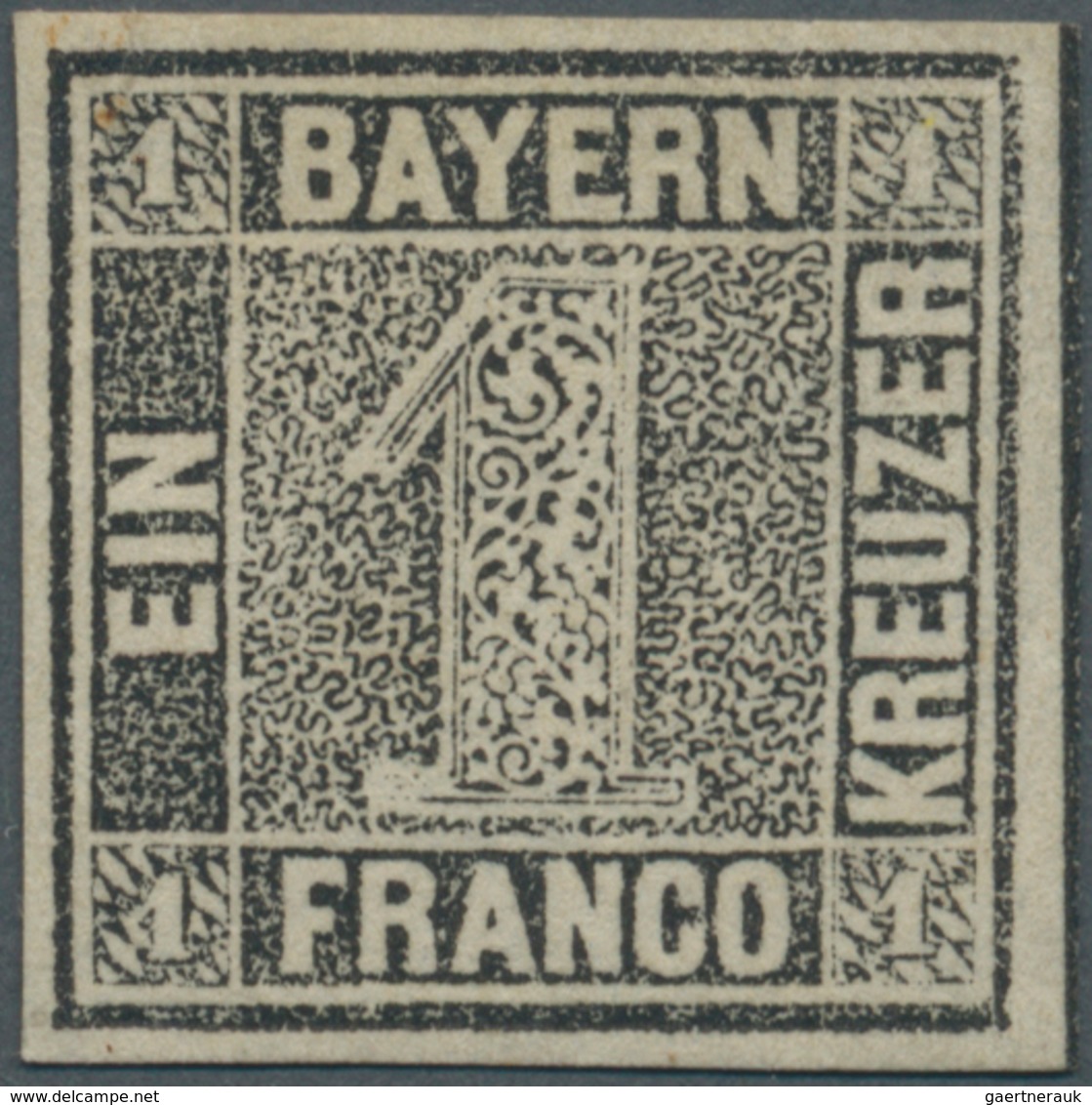 Bayern - Marken Und Briefe: 1849, Schwarzer Einser 1 Kreuzer Schwarz Platte 1, Ungebraucht Mit Origi - Altri & Non Classificati