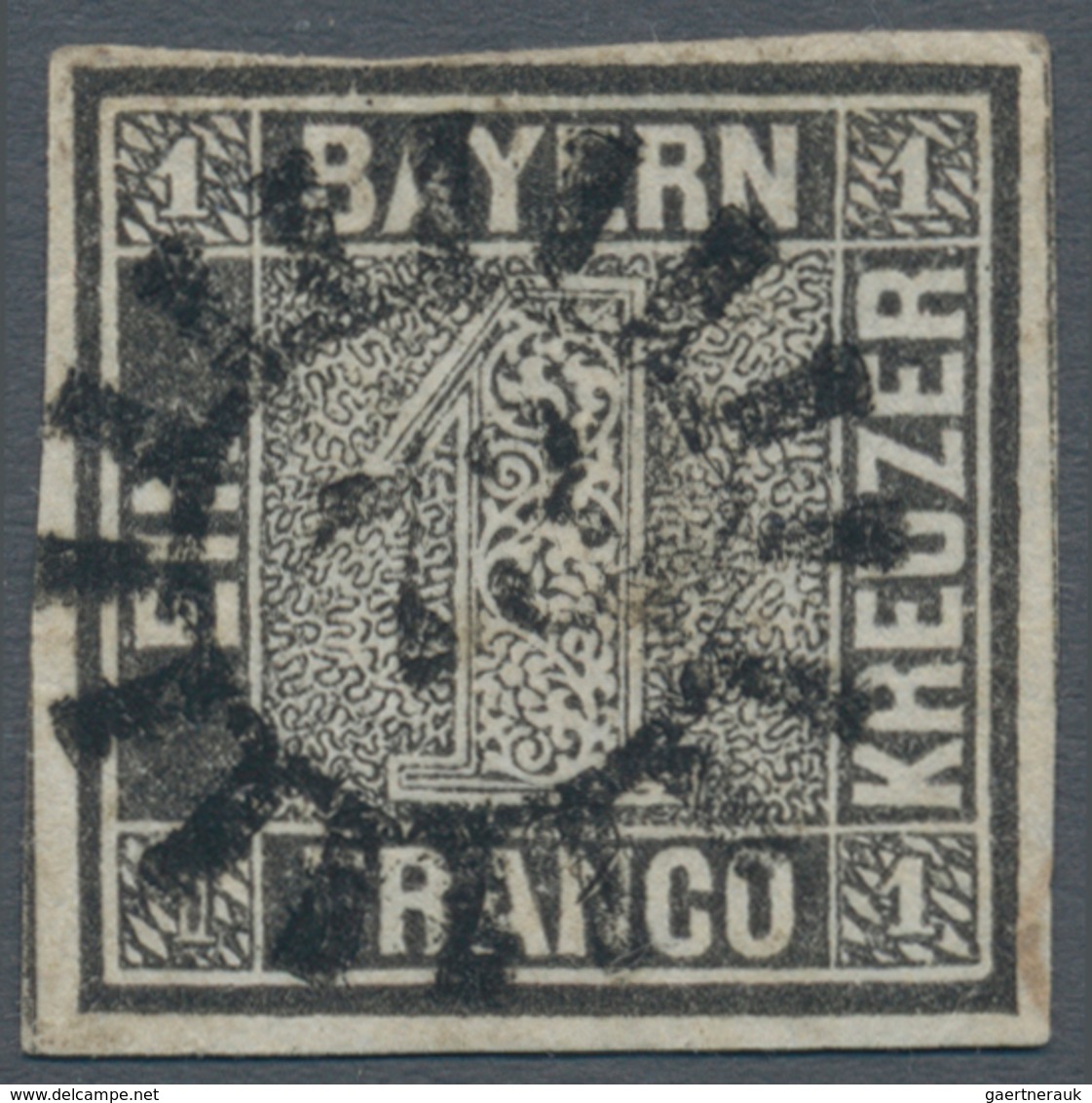 Bayern - Marken Und Briefe: 1849, Schwarzer Einser 1 Kreuzer Grauschwarz, Platte 1 Mit GMR "73" (Ems - Altri & Non Classificati