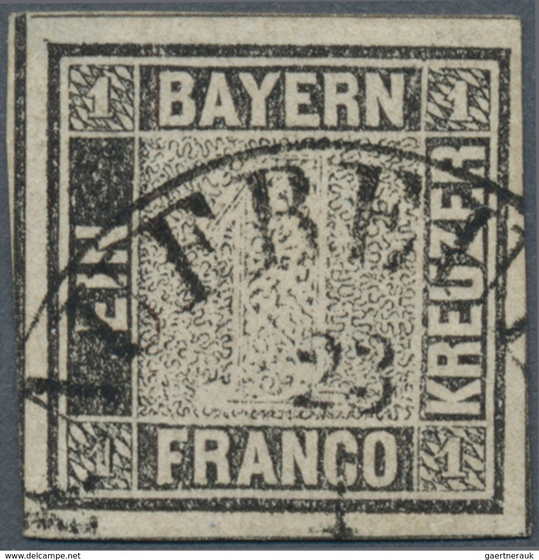 Bayern - Marken Und Briefe: 1849, Schwarzer Einser 1 Kreuzer Schwarz, Platte 1 Mit HK "KAUFBEUREN 23 - Other & Unclassified